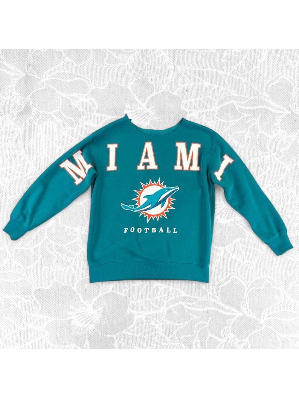Miami Dolphins NFL Crewneck Retro Sweatshirt with DIY cut-off Neckline